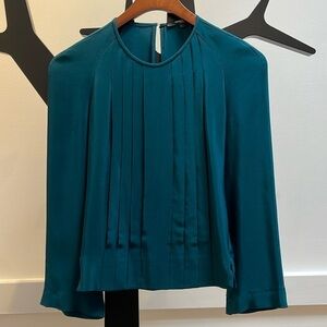 DEREK LAM 100% silk pleated blouse dark teal size 0